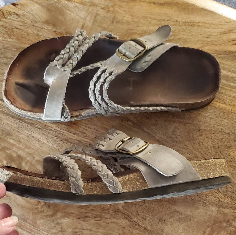 White Mountain Women's 7 Gray Braided Leather Sandals